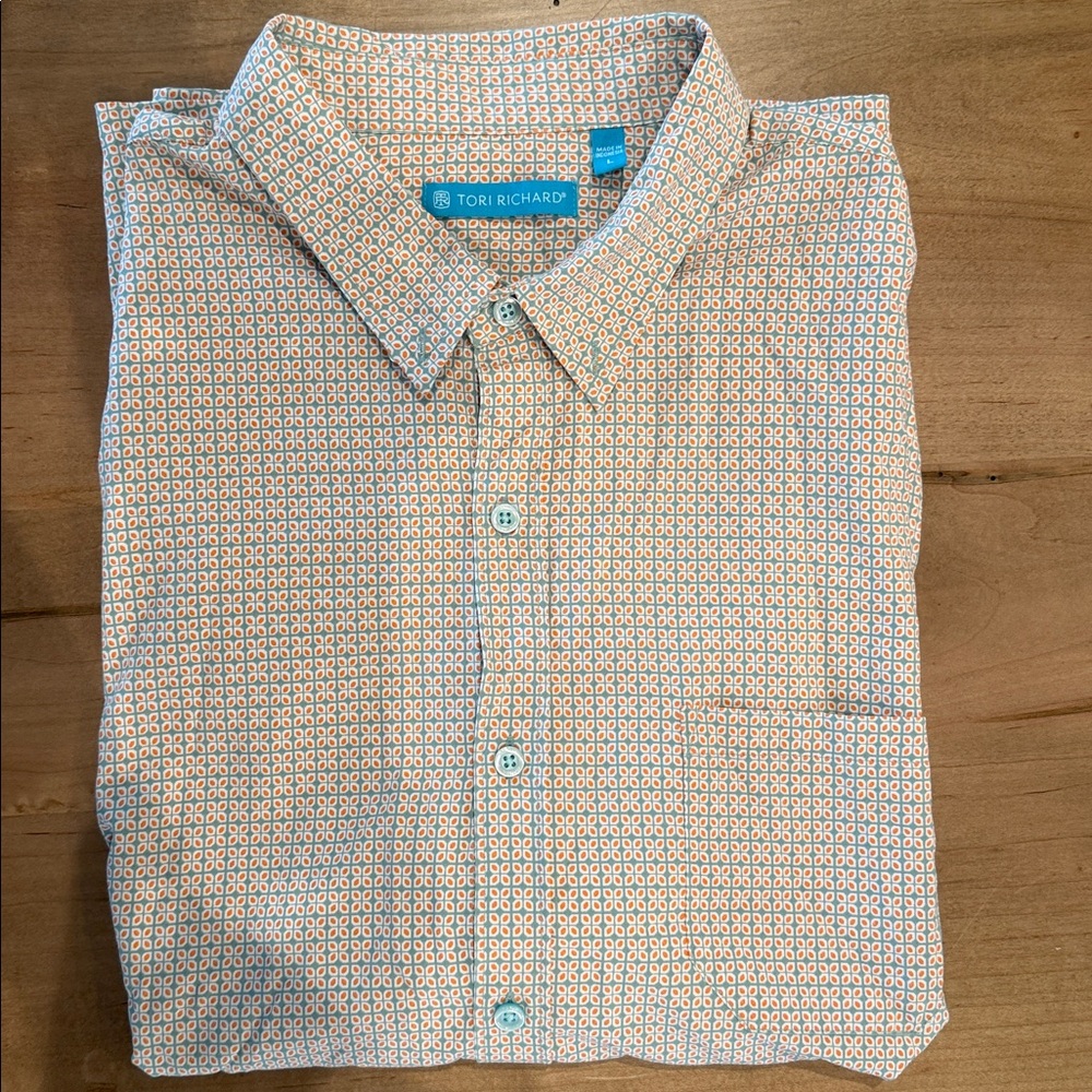 Tori Richard Men's Orange and Light Blue Micro-Print Button-Down Shirt